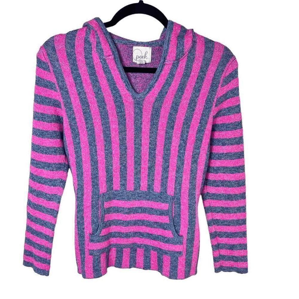 Peek Pink Stripe Hooded Sweater Poncho Sz 12